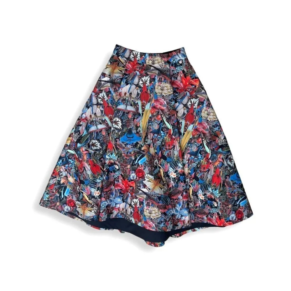 Alice + Olivia multicolor tropical print A line Midi skirt size 0